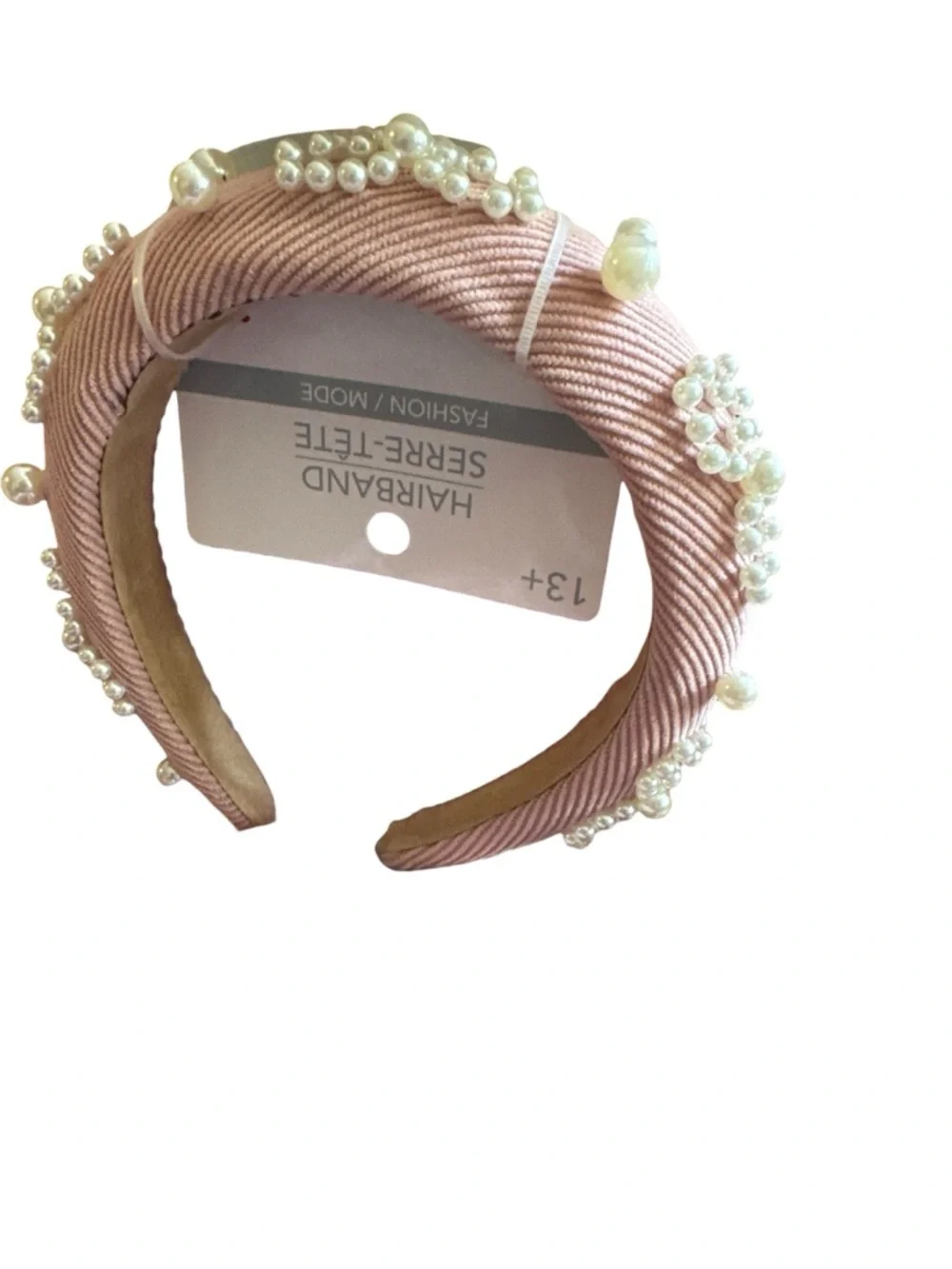 Pearl-Embellished Pink Padded Headband